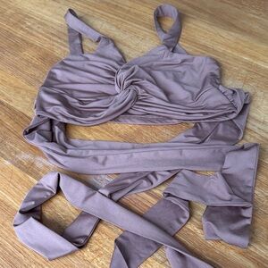 Twist-Front Wrap Crop Top - Brown